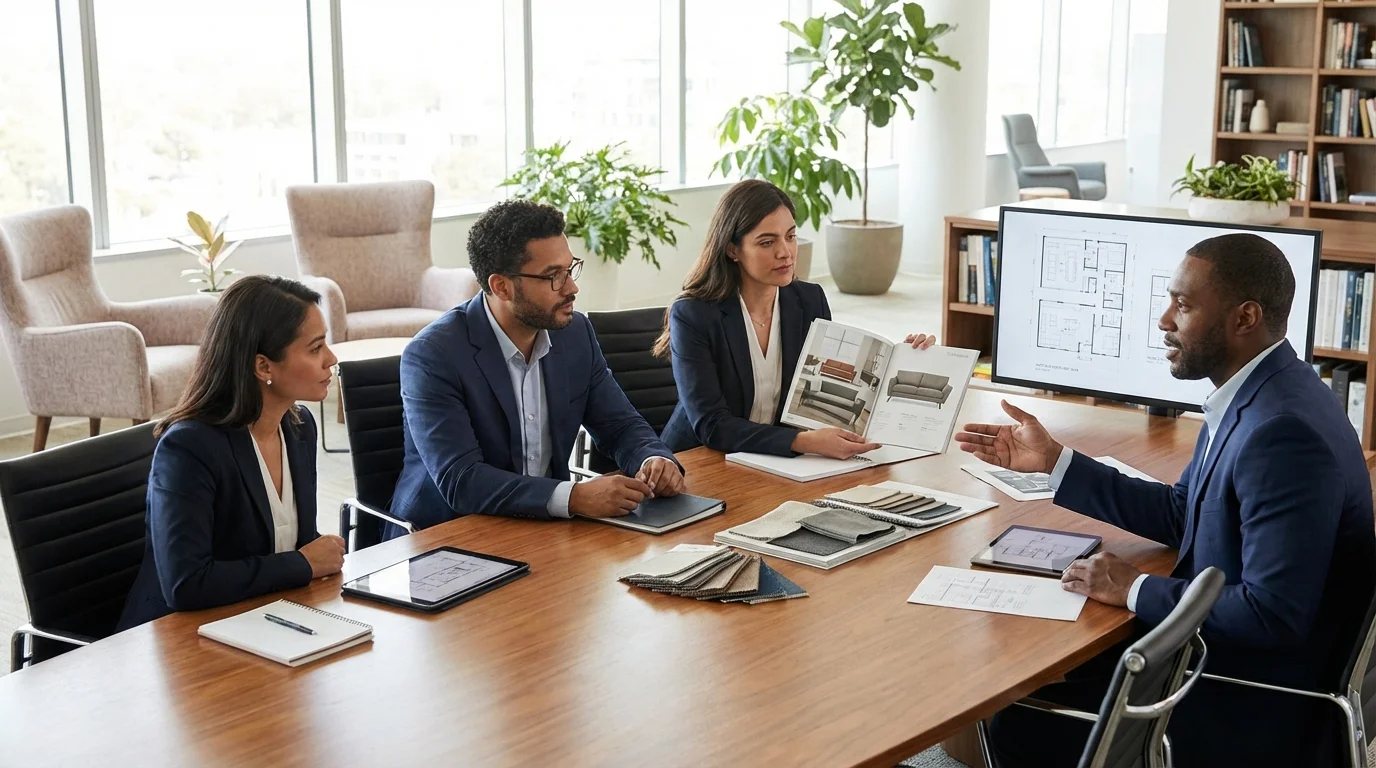 Sala da pranzo moderna con mobili eleganti e design contemporaneo